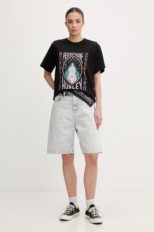 Hurley T-shirt damski bawełniany WTSEU00039 czarny SS26