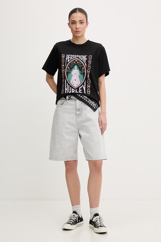 Hurley T-shirt damski bawełniany WTSEU00039 czarny SS26