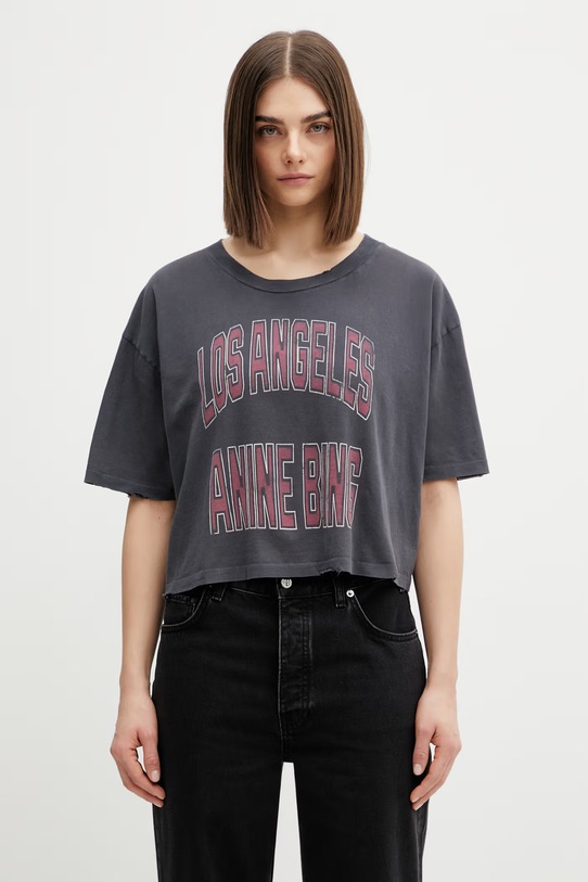 Anine Bing Johnny crop top bawełniany damski szary A.08.11739