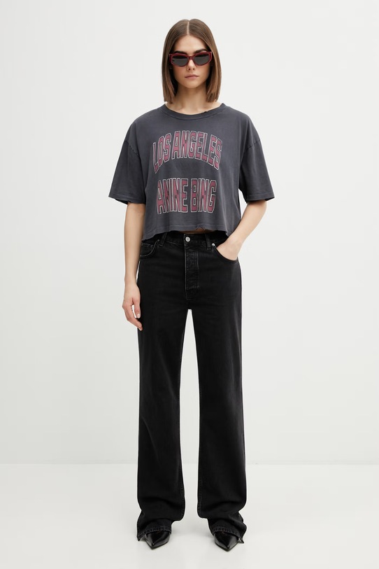 Anine Bing Johnny crop top bawełniany damski A.08.11739 szary