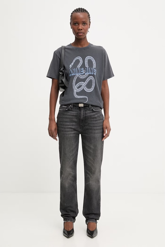 Anine Bing Lili t-shirt bawełniany damski szary A.08.11885