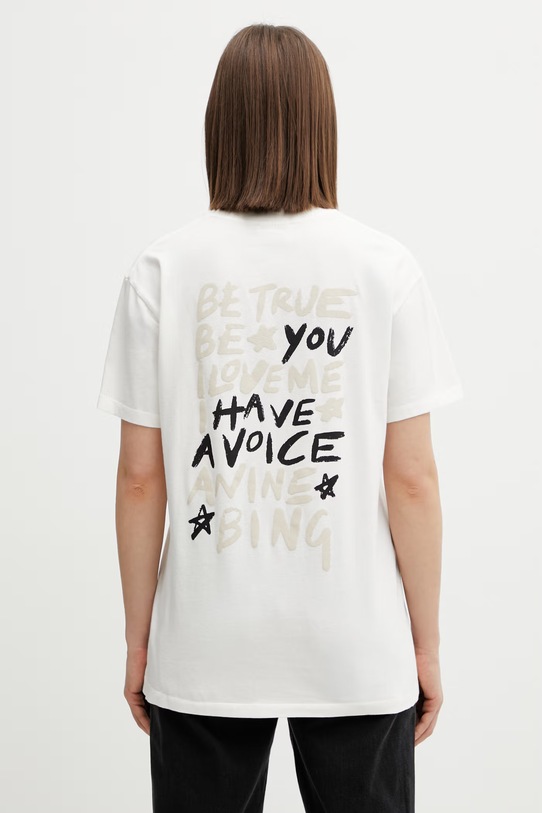 Anine Bing Walker Empowerment t-shirt bawełniany damski beżowy A.08.12056