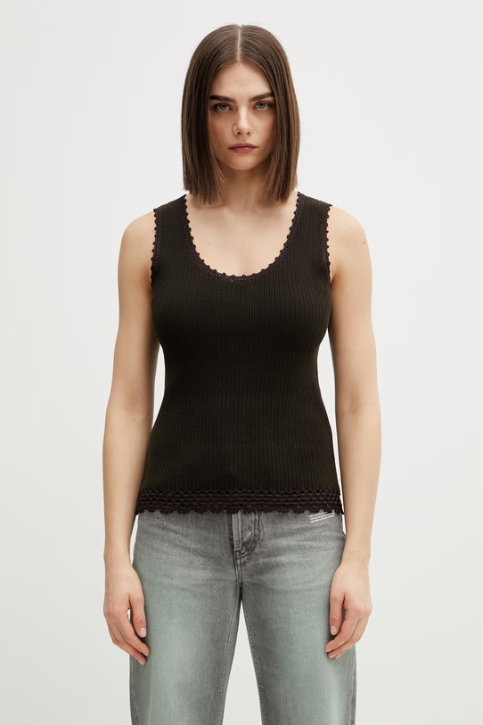 Wales Bonner Alice top z bawełną damski brązowy WS26KN48.CO12.801