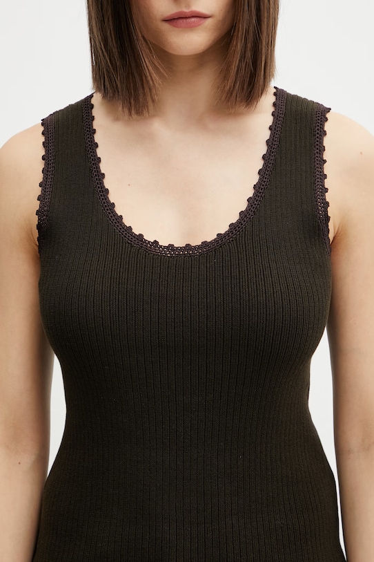 Wales Bonner Alice top z bawełną damski brązowy WS26KN48.CO12.801