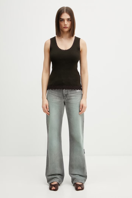 Wales Bonner Alice top z bawełną damski WS26KN48.CO12.801 brązowy