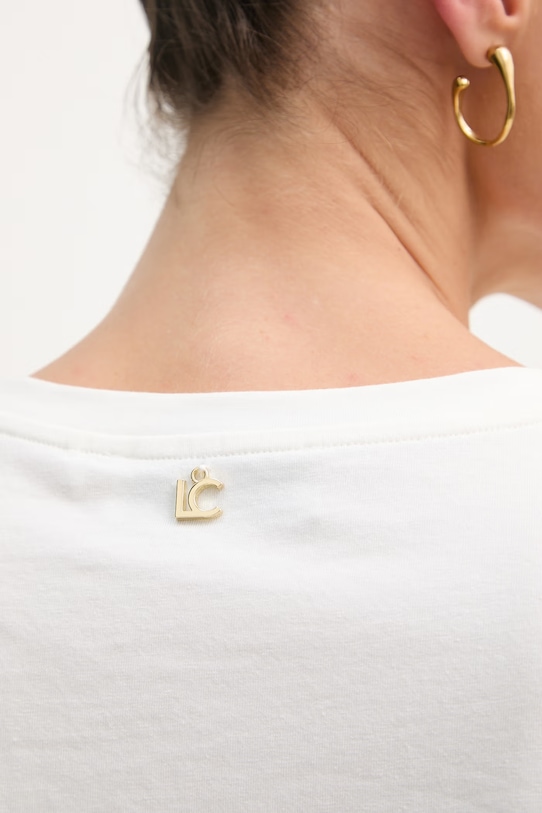 Lola Casademunt T-shirt damski bawełniany z elastanem LS2615017 beżowy