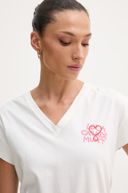 Lola Casademunt T-shirt damski bawełniany biały LS2615043