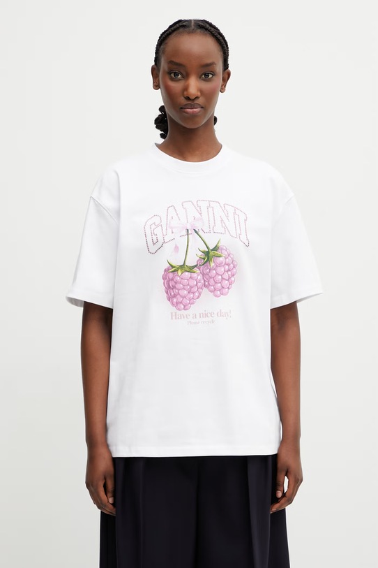 GANNI T-shirt bawełniany damski biały A1050140