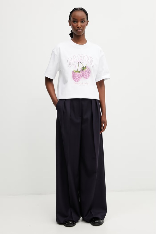 GANNI T-shirt bawełniany damski A1050140 biały