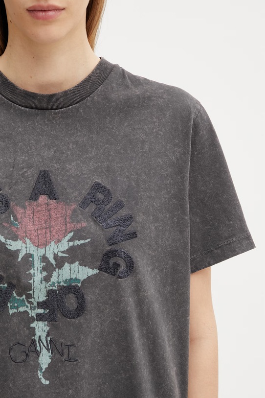 GANNI T-shirt bawełniany damski szary A1050171