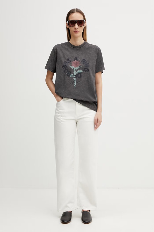 GANNI T-shirt bawełniany damski A1050171 szary