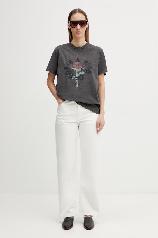 GANNI T-shirt bawełniany damski A1050171 szary