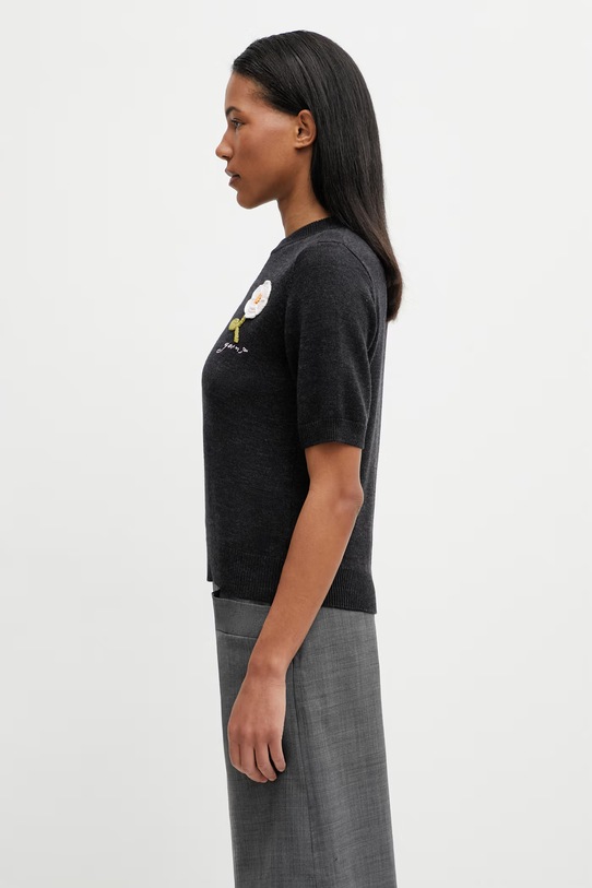 GANNI sweter z krótkim rękawem z wełny damski A1070268 czarny SS26