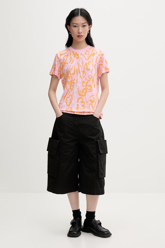 Marimekko T-shirt damski z bawełną 095512 różowy SS26