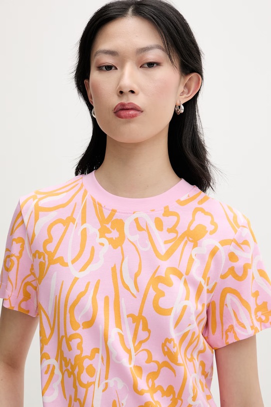 Marimekko T-shirt damski z bawełną różowy 095512