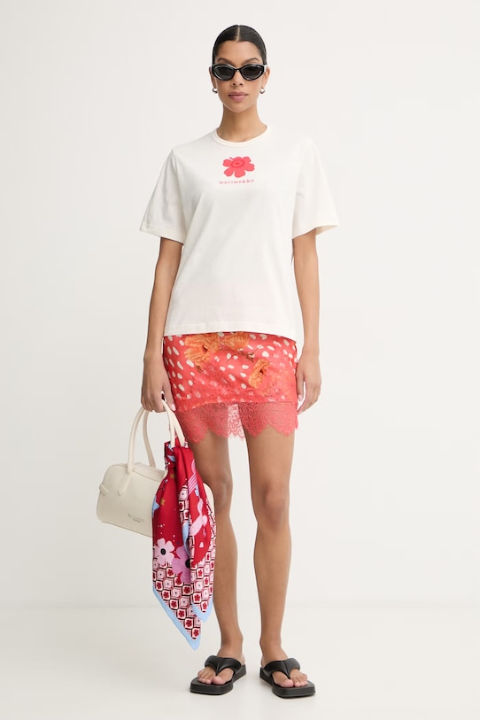 Marimekko T-shirt damski bawełniany 095471 beżowy SS26