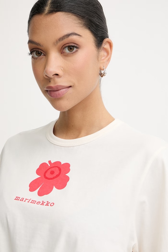 Marimekko T-shirt damski bawełniany beżowy 095471