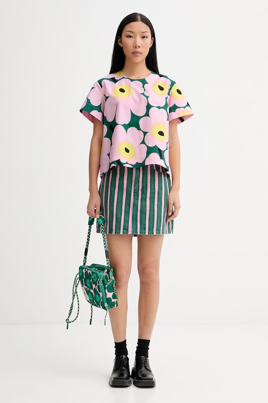 Marimekko T-shirt damski bawełniany 095626 różowy SS26