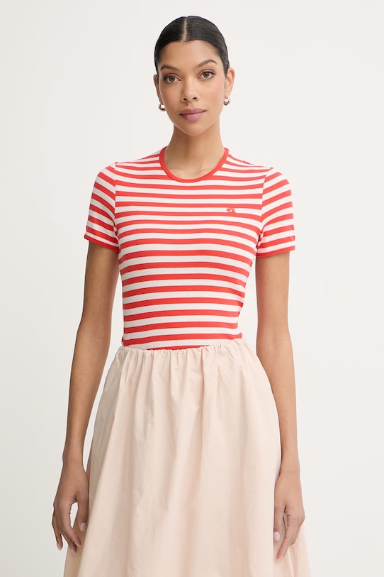 Marimekko T-shirt damski bawełniany z elastanem czerwony 095484