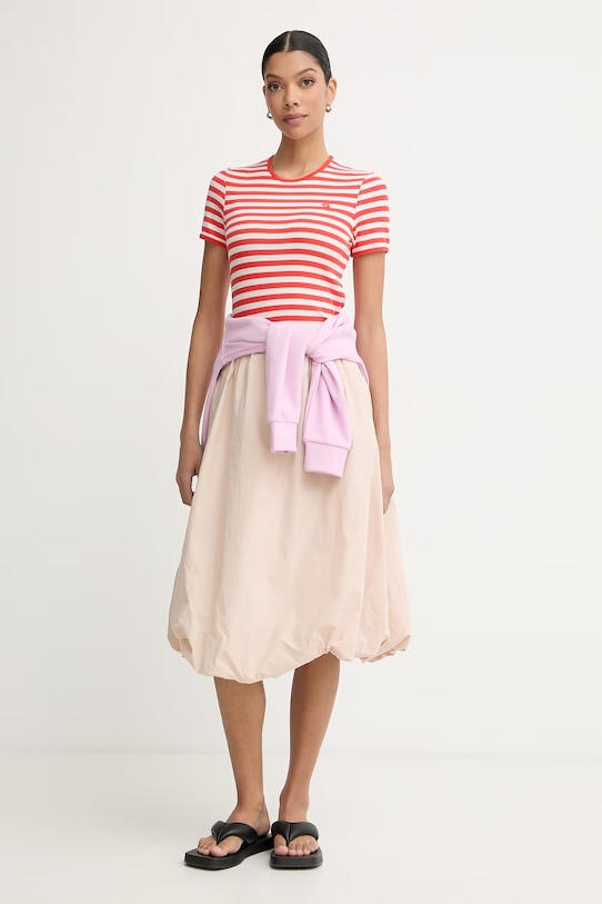 Marimekko T-shirt damski bawełniany z elastanem 095484 czerwony SS26