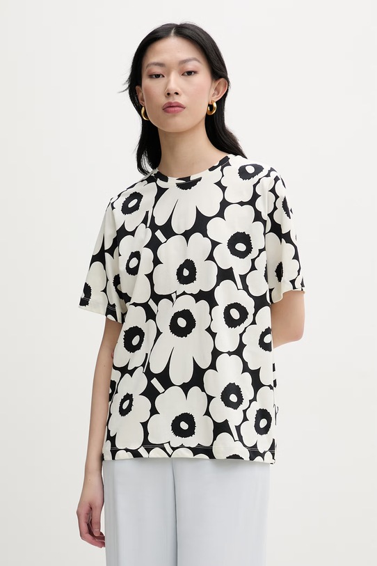 Marimekko T-shirt damski bawełniany beżowy 095848