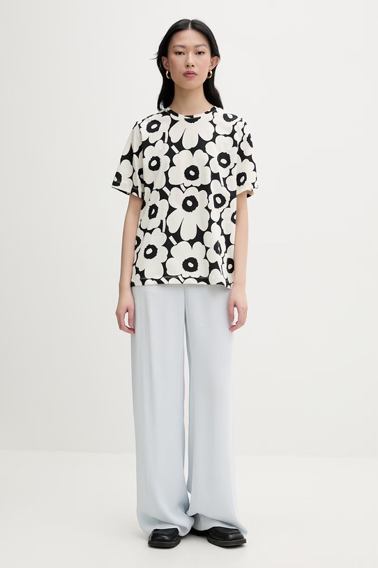 Marimekko T-shirt damski bawełniany 095848 beżowy SS26