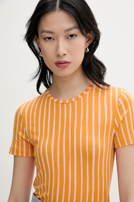 Marimekko T-shirt damski z lyocellem pomarańczowy 095530