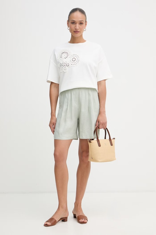 Sisley T-shirt damski bawełniany z elastanem 3FOLL108Z beżowy SS26