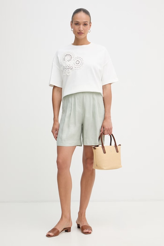 Sisley T-shirt damski bawełniany z elastanem 3FOLL108Z beżowy SS26