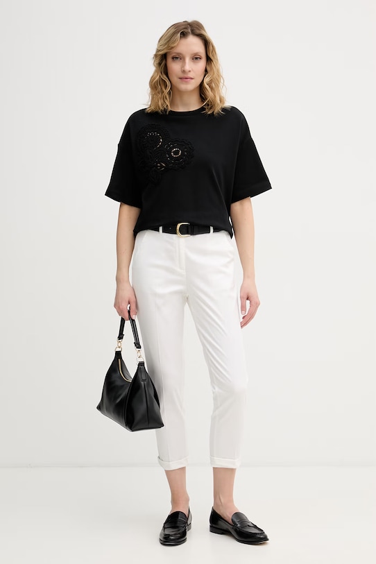 Sisley t-shirt da donna in cotone con elastan 3FOLL108Z nero SS26