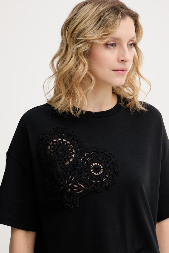 Sisley t-shirt da donna in cotone con elastan nero 3FOLL108Z