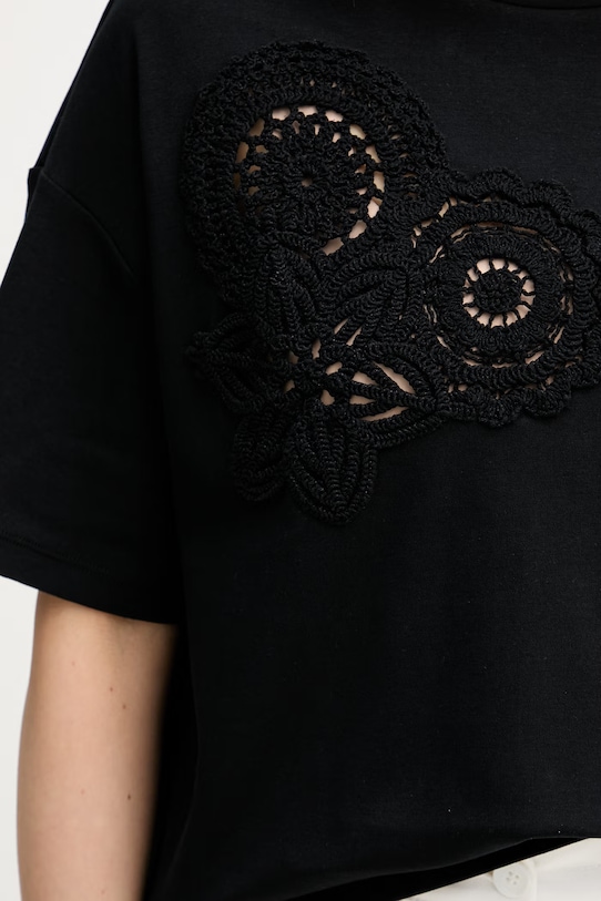 Sisley t-shirt da donna in cotone con elastan 3FOLL108Z nero