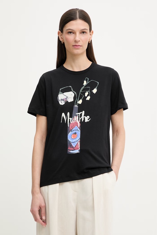 MUNTHE t-shirt damski bawełniany BILCIS czarny 261113126160