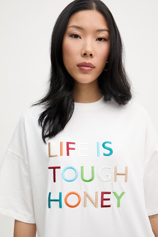 Never Fully Dressed tricou oversized pentru femei, din bumbac cu elastan alb NFDTO2030