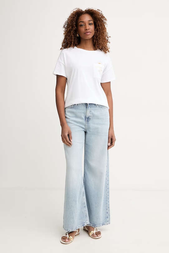 Liu Jo T-shirt damski bawełniany VA6161.JS923 beżowy SS26