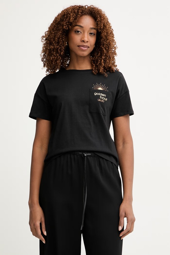Liu Jo T-shirt damski bawełniany czarny VA6161.JS923
