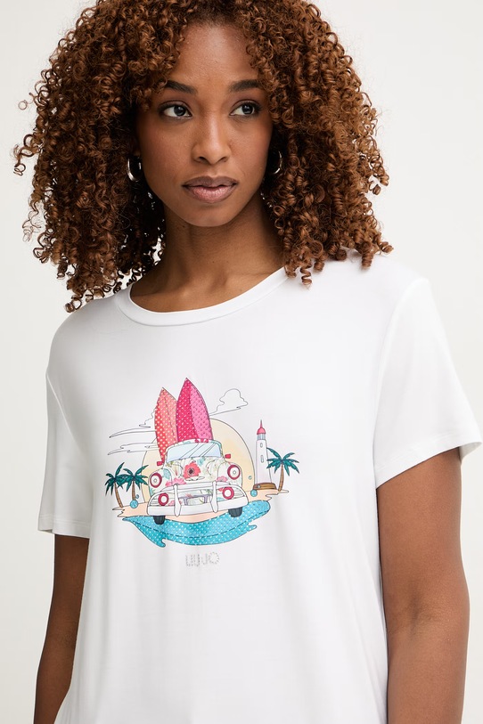 Liu Jo T-shirt damski z wiskozy biały VA6168.JS360