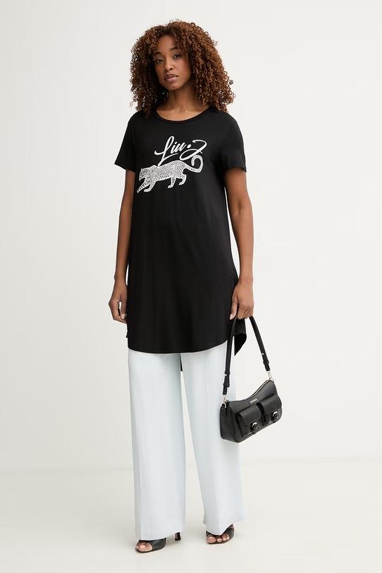 Liu Jo T-shirt damski z wiskozy VA6168.JS360 czarny SS26