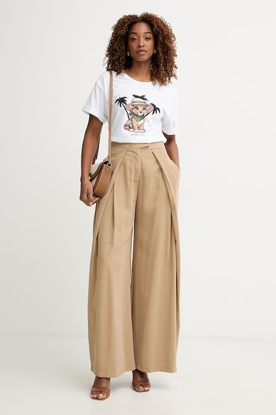 Liu Jo T-shirt damski bawełniany z elastanem VA6170.JS003 biały SS26