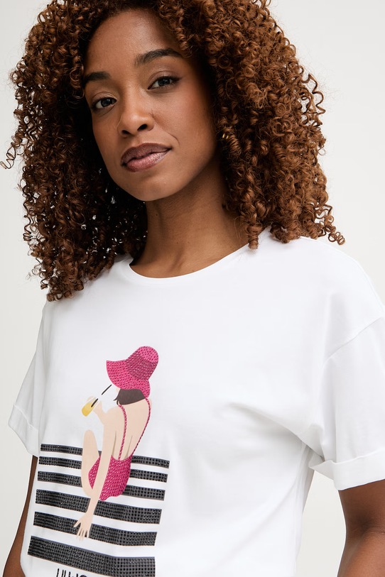 Liu Jo T-shirt damski bawełniany z elastanem biały VA6170.JS003