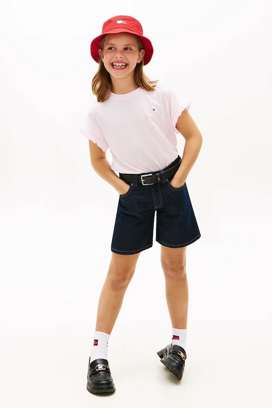 Dziewczynka Tommy Hilfiger T-shirt dziecięcy z bawełną KG0KG08970.128.176.PPY2 różowy