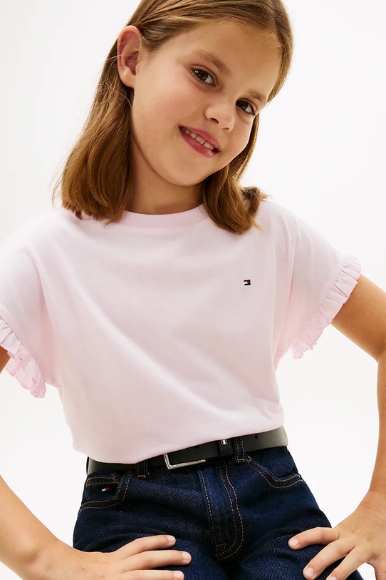 Tommy Hilfiger T-shirt dziecięcy z bawełną KG0KG08970.128.176.PPY2 różowy