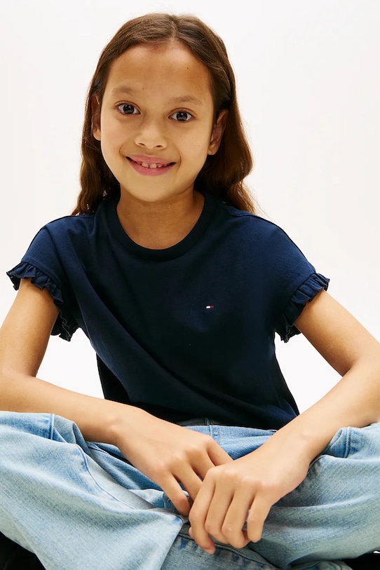 Tommy Hilfiger T-shirt dziecięcy z bawełną KG0KG08970.128.176.PPY2 granatowy