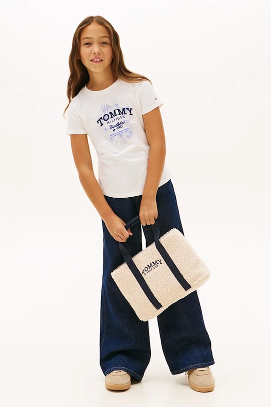 Dziewczynka Tommy Hilfiger t-shirt bawełniany dziecięcy KG0KG09257.116.122.PPY2 biały