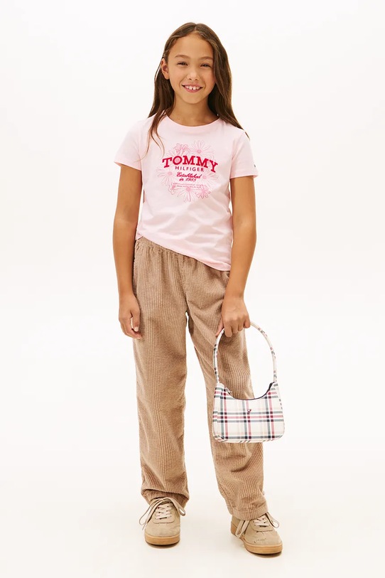 Dziewczynka Tommy Hilfiger t-shirt bawełniany dziecięcy KG0KG09257.128.176.PPY2 różowy