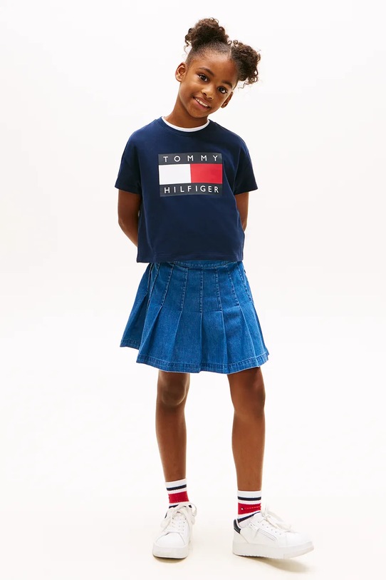 Dziewczynka Tommy Hilfiger t-shirt bawełniany dziecięcy KG0KG09289.116.122.PPY2 granatowy