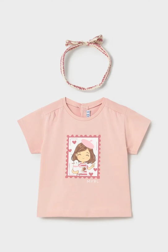 Mayoral t-shirt dziecięcy z elastanem różowy 1081.4F.Baby.PPY2