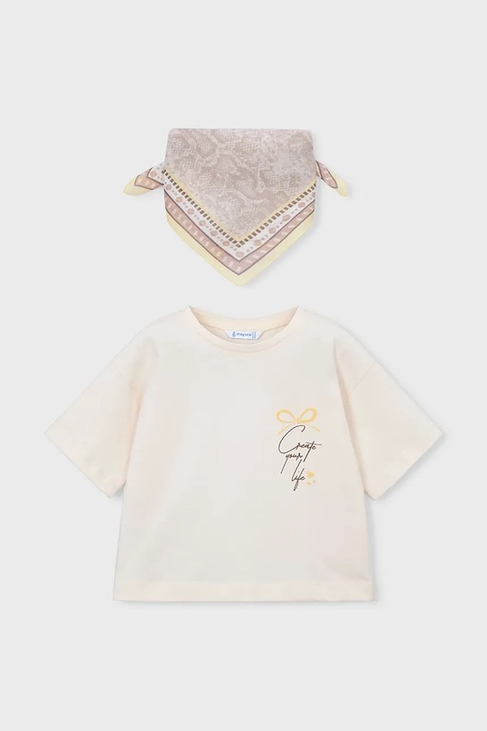 Παιδικό βαμβακερό μπλουζάκι Mayoral στάμπα μπεζ 3009.6F.Mini.PPY2