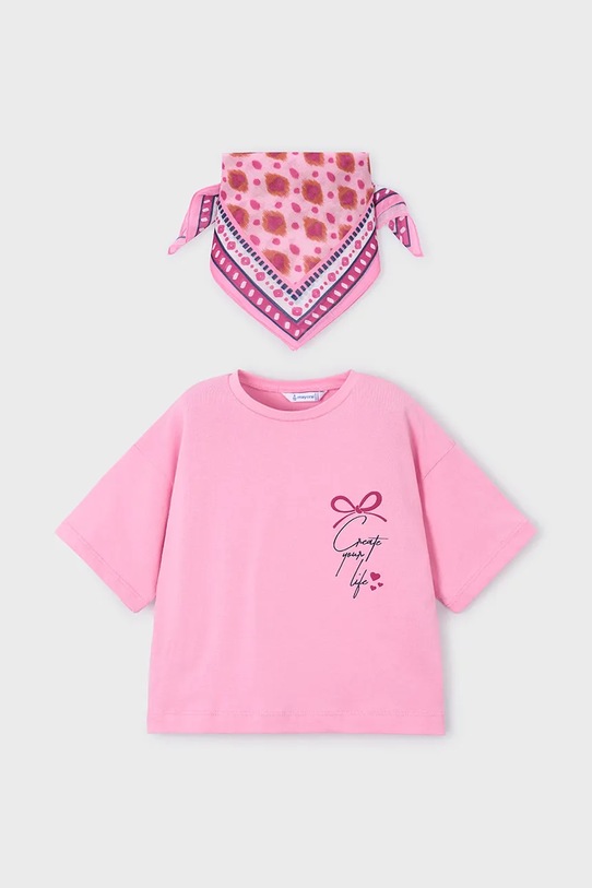 Mayoral t-shirt bawełniany dziecięcy nadruk różowy 3009.6F.Mini.PPY2
