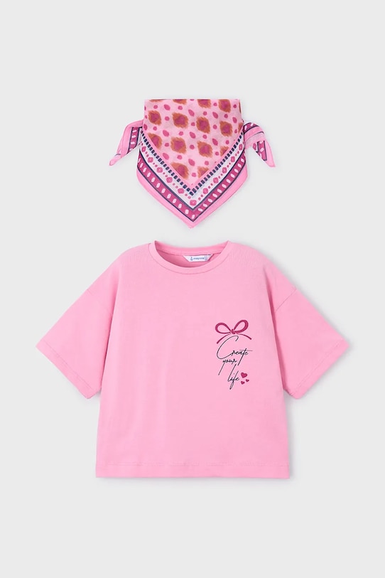 Mayoral t-shirt bawełniany dziecięcy nadruk różowy 3009.6F.Mini.PPY2